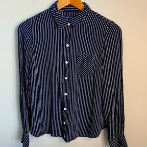 Tommy Hilfiger Women's Navy Pin-Striped Long Sleeve‎ Button Up Shirt Size Small